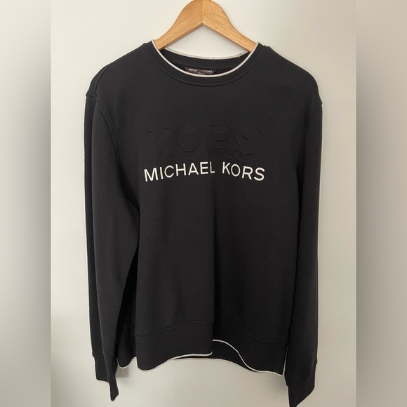 Large - Michael Kors Men's Embossed Logo Pullover Crewneck Sweatshirt - Black - Picture 1 of 4